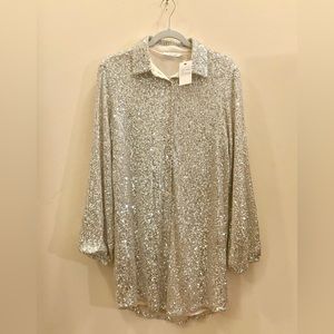 Glitzy Bella Champagne Sequin Shirt Dress